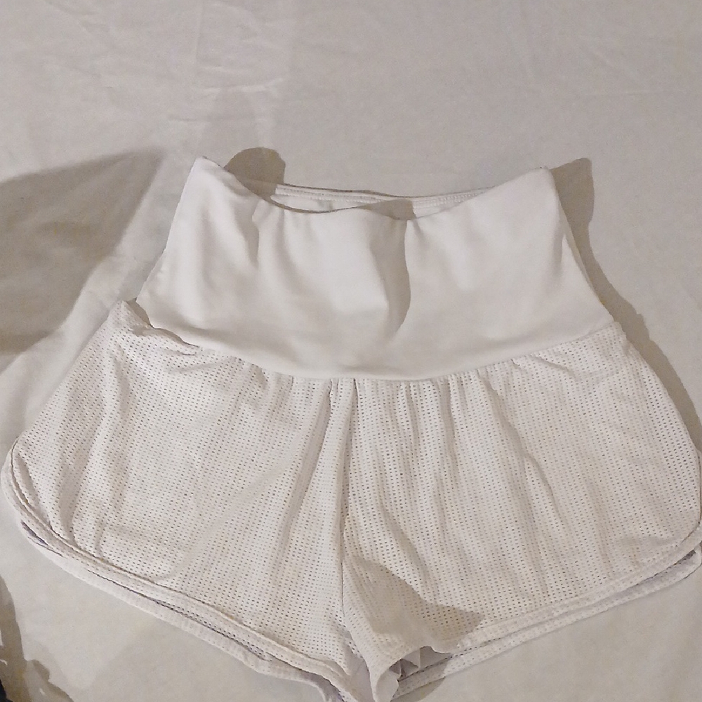High-Waisted White Mesh Shorts